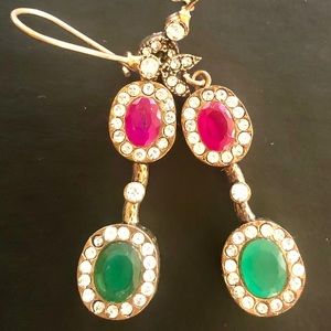 Vintage Turkish Emerald & Ruby Earrings Gold